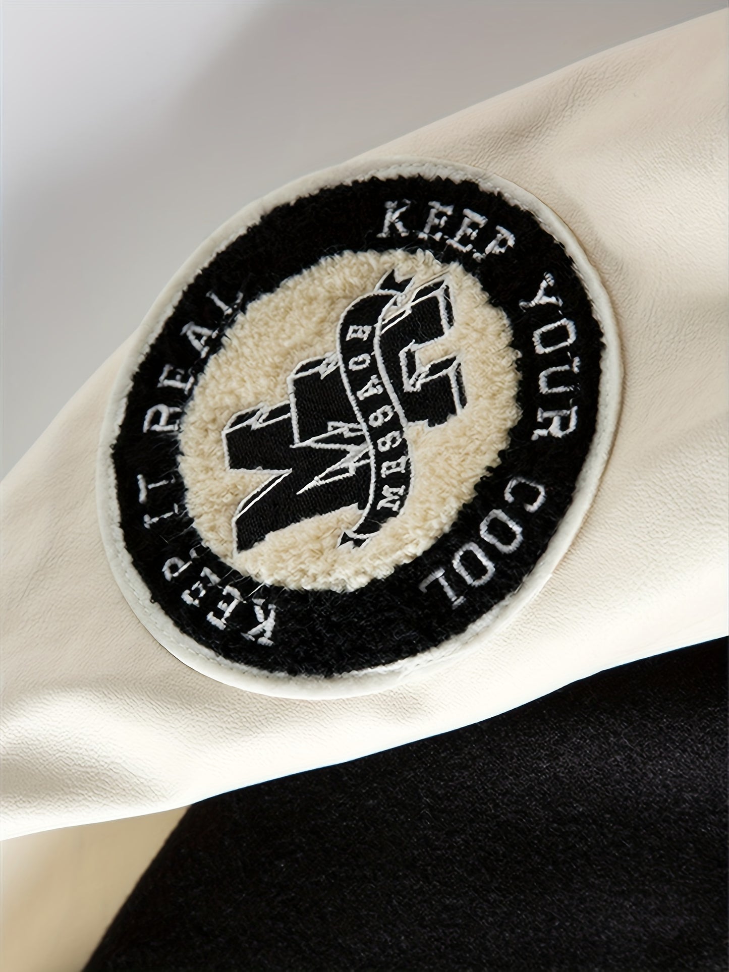Embroidery Varsity Jacket, Men's Casual Color Block Button Up Jacket For Spring Fall School Baseball