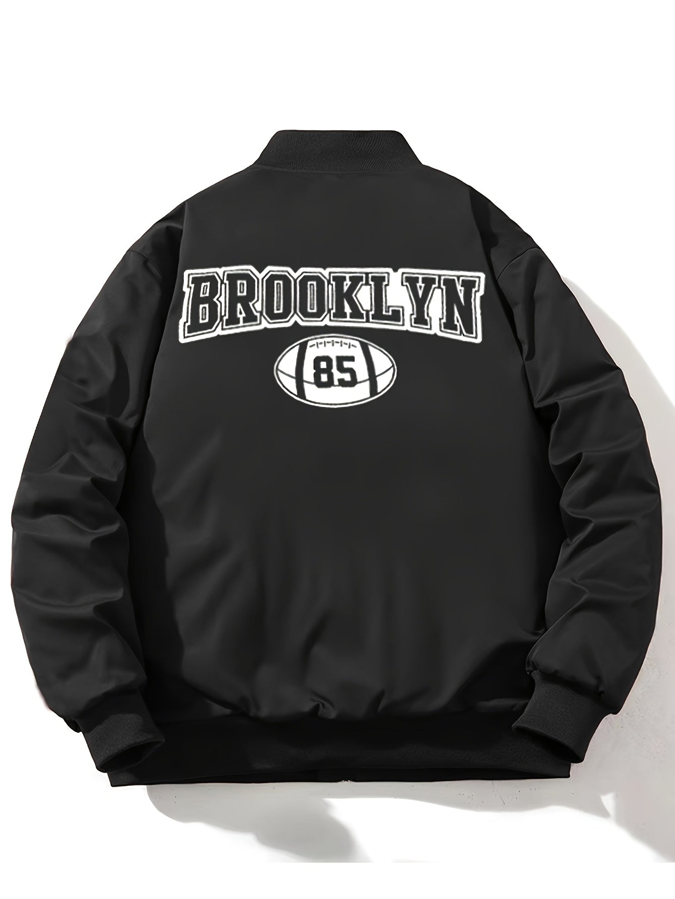 1pc Men'S Casual Bomber Jacket, Polyester 100% Lightweight Windbreaker, Letter Print, Baseball Collar, Long Sleeve, Regular Fit with Pockets, Zippered Front - Daily and Leisure Wear