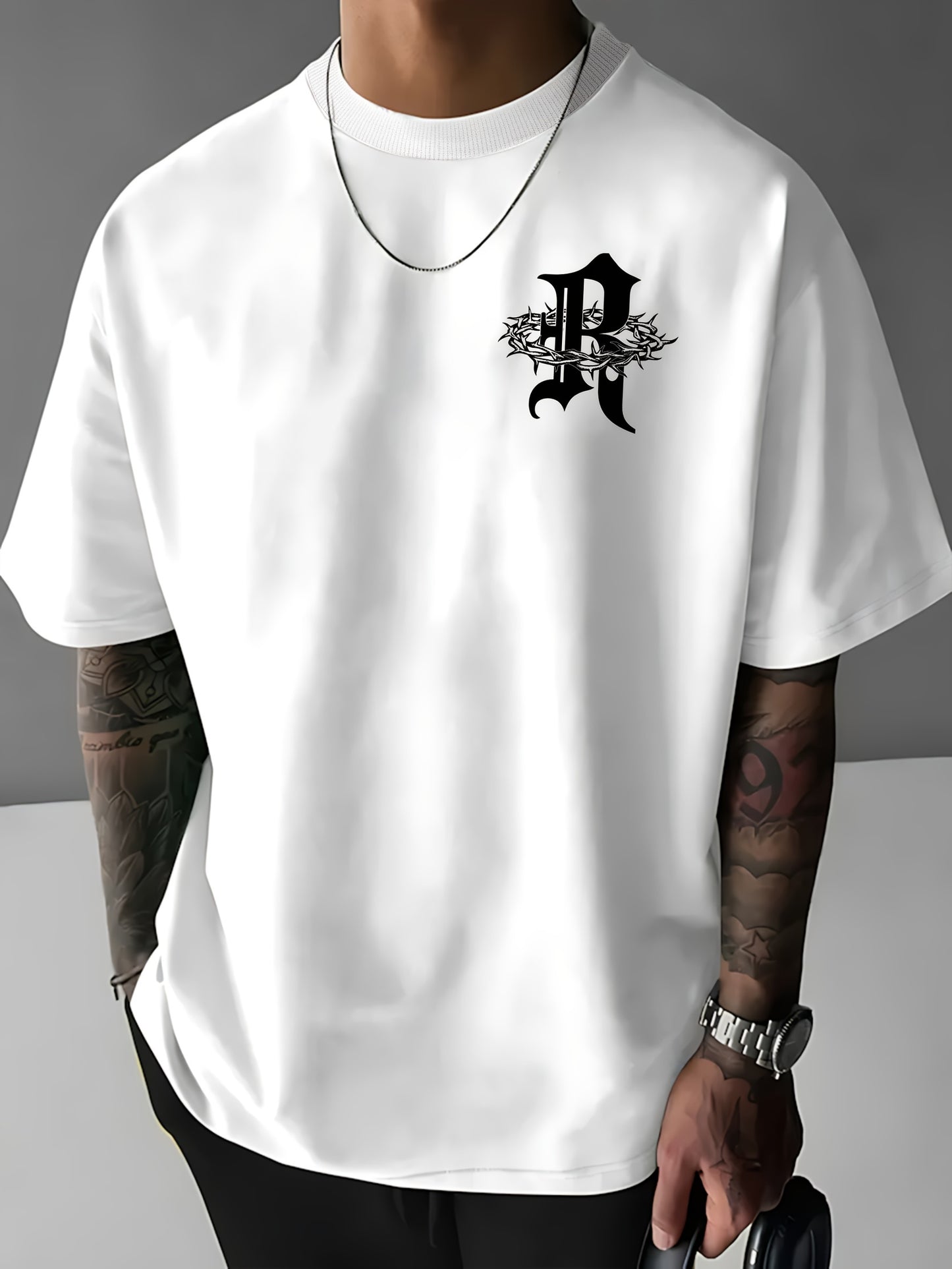 Stylish Men's Casual Tee - Soft, Breathable Polyester, Crew Neck, Short Sleeve, Comfort Fit for Spring & Summer, Perfect for Outdoor Activities