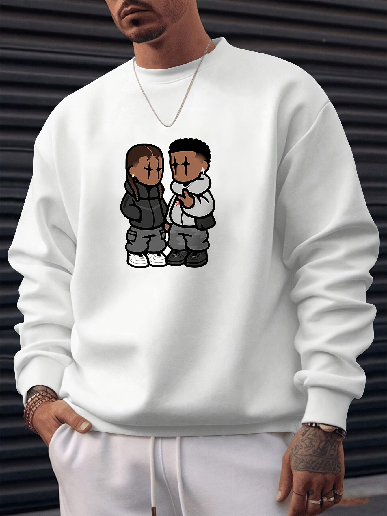 Men's Stylish Creative Cartoon Style Printed Floral Sports Casual Commuting Versatile Long-sleeved Round Neck Black Sweatshirt - An Exquisite