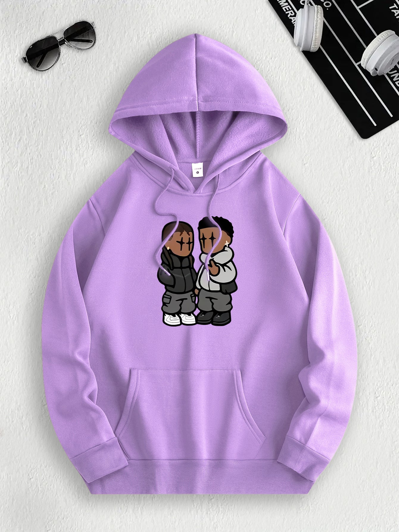 Men's Trendy Hoodie with Fleece-Lined Kangaroo Pocket - Casual & Comfortable, Cartoon Print Pullover Sweatshirt, K-pop, Fashion Design, Leisure Style, Conventional Version, ALL/Global/All