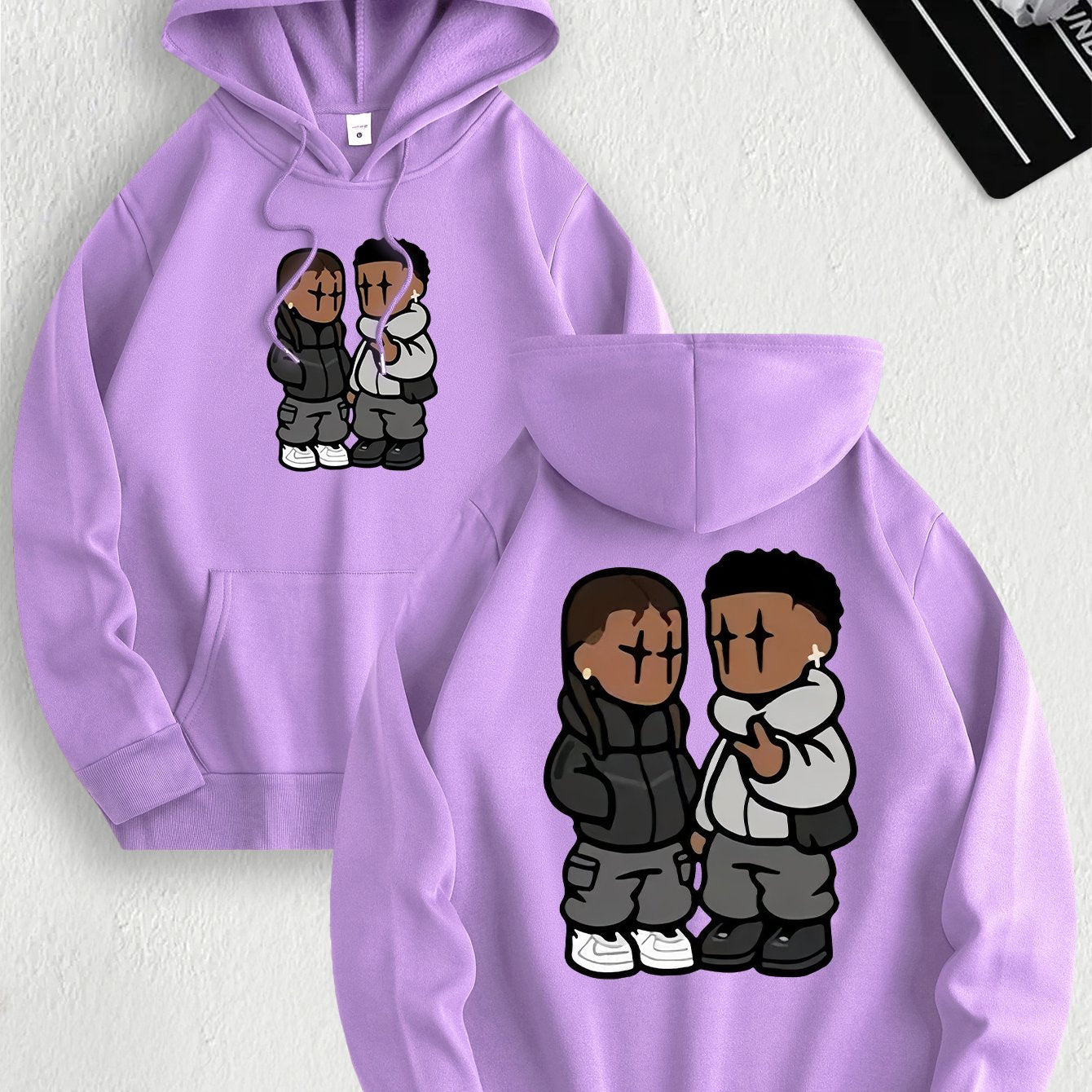 Men's Trendy Hoodie with Fleece-Lined Kangaroo Pocket - Casual & Comfortable, Cartoon Print Pullover Sweatshirt, K-pop, Fashion Design, Leisure Style, Conventional Version, ALL/Global/All