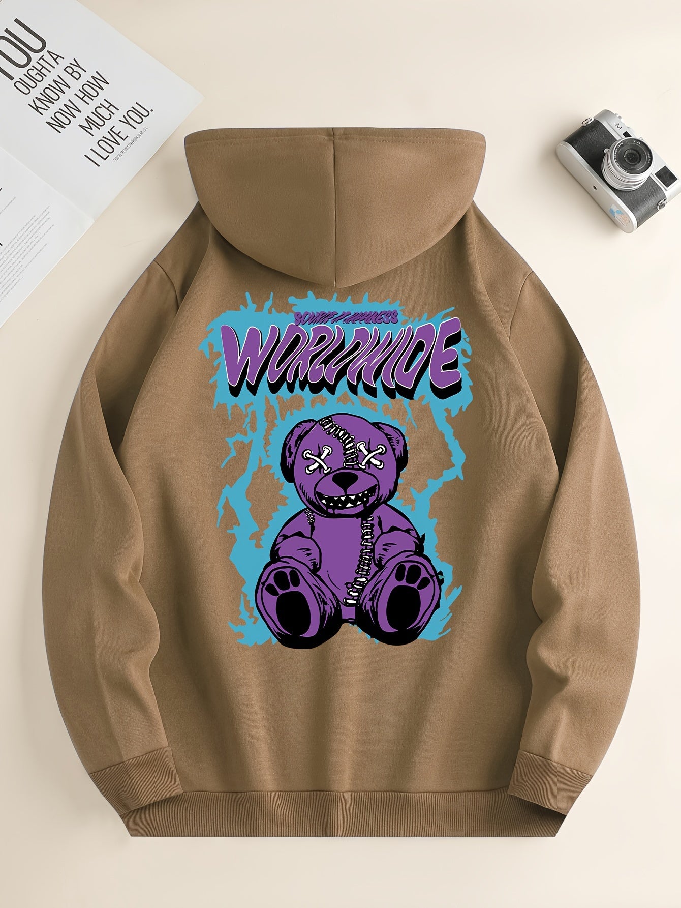 Worldwide Print Hoodie, Cool Hoodies For Men, Men's Casual Graphic Design Pullover Hooded Sweatshirt Retro Color Block Streetwear For Winter Fall, As Gifts