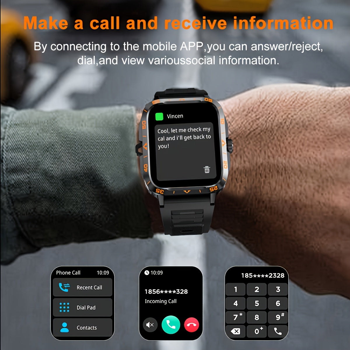 Smart Watch with LED Flashlight, 4.95cm Display, Compatible with Android & Iphone, 100+ Sports Modes, Customizable Watch Faces, Calorie & Step Counter, Water-Resistant, USB Charging, Wireless 5.1, TFT Screen, PC Case, Silicon