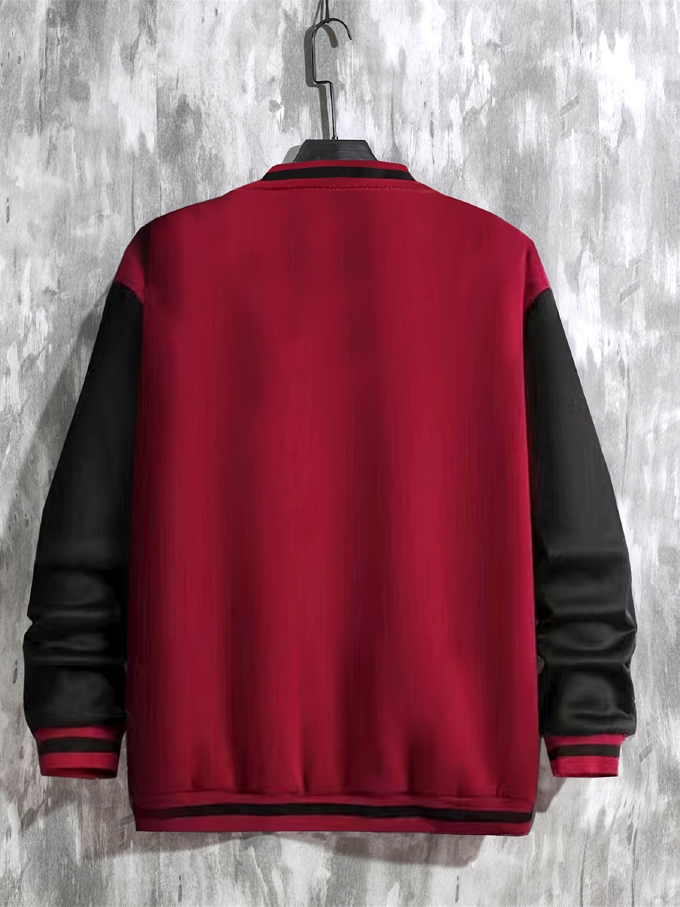 Men'S Casual Fashion Baseball Jacket, 100% Polyester Knit Fabric with Slight Stretch, Crew Neck, Button Closure, Alphabet Pattern, Regular Fit with Pockets, Polyester Lined