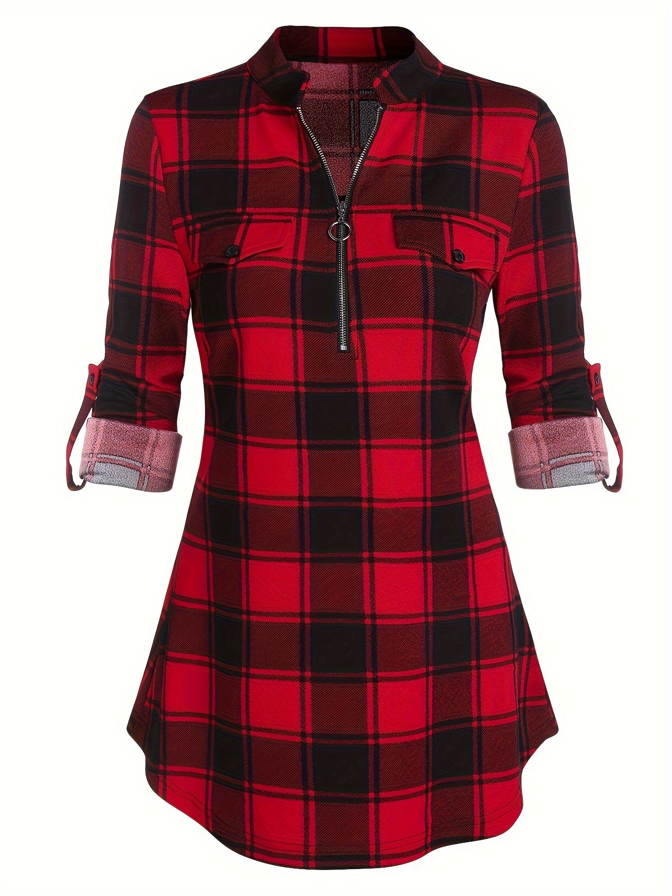 Women'S Casual Plaid Dress with Drawstring - 100% Polyester Knit Fabric, Boat Collar, Long Sleeve, Fit and Flare Design for Spring/Summer/Fall