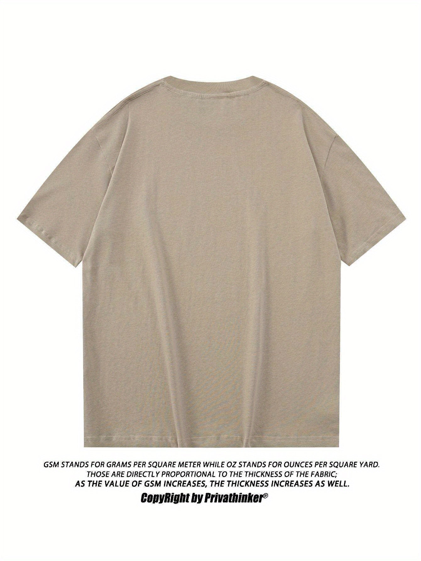 PRIVATHINKER "Domineering A Mighty for Man" Graphic Tee - 100% Cotton, Oversized Casual Hip Hop Style, Short Sleeve T-Shirt with Robot Print, Summer Streetwear for Men and Women