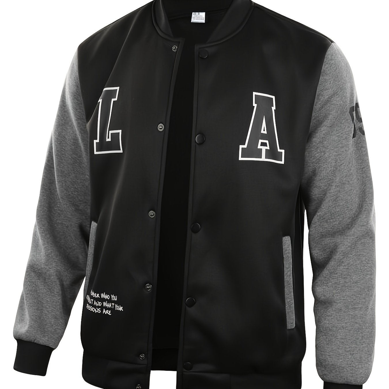 LA-03 Baseball Jacket - Polyester, Round Neck, Non-Transparent, Letter Pattern, Knitted, Loose Fit, Spring/Autumn