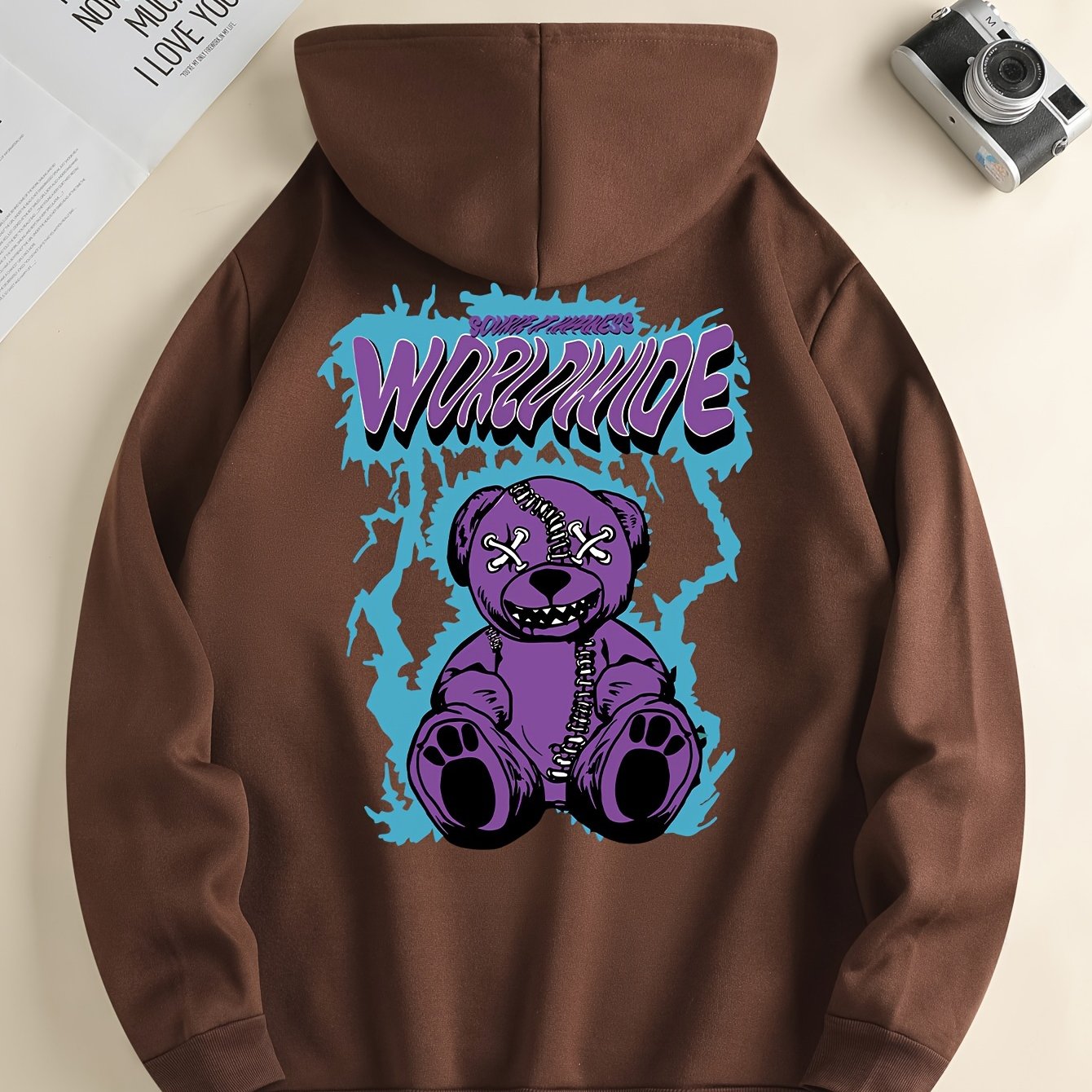 Worldwide Print Hoodie, Cool Hoodies For Men, Men's Casual Graphic Design Pullover Hooded Sweatshirt Retro Color Block Streetwear For Winter Fall, As Gifts