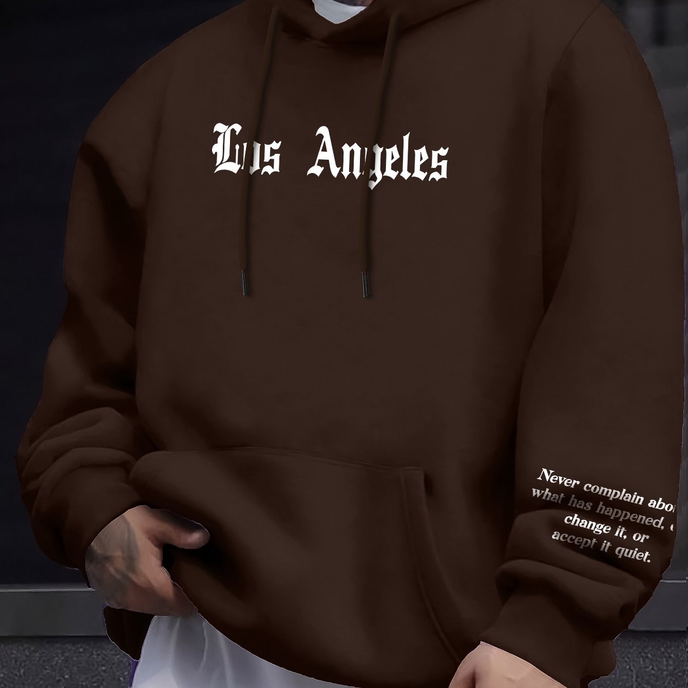 Men's Casual Hooded Sweatshirts with Kangaroo Pocket - Spring/Fall Knit Fabric Pullover with Geometric Pattern, Regular Fit, Polyester Blend with Elastane, Slight Stretch Hoodie