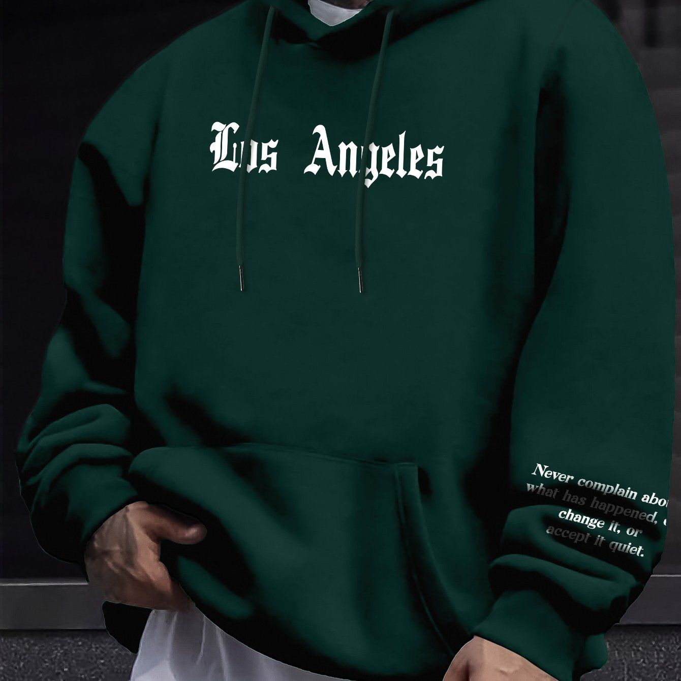 Men's Casual Hooded Sweatshirts with Kangaroo Pocket - Spring/Fall Knit Fabric Pullover with Geometric Pattern, Regular Fit, Polyester Blend with Elastane, Slight Stretch Hoodie