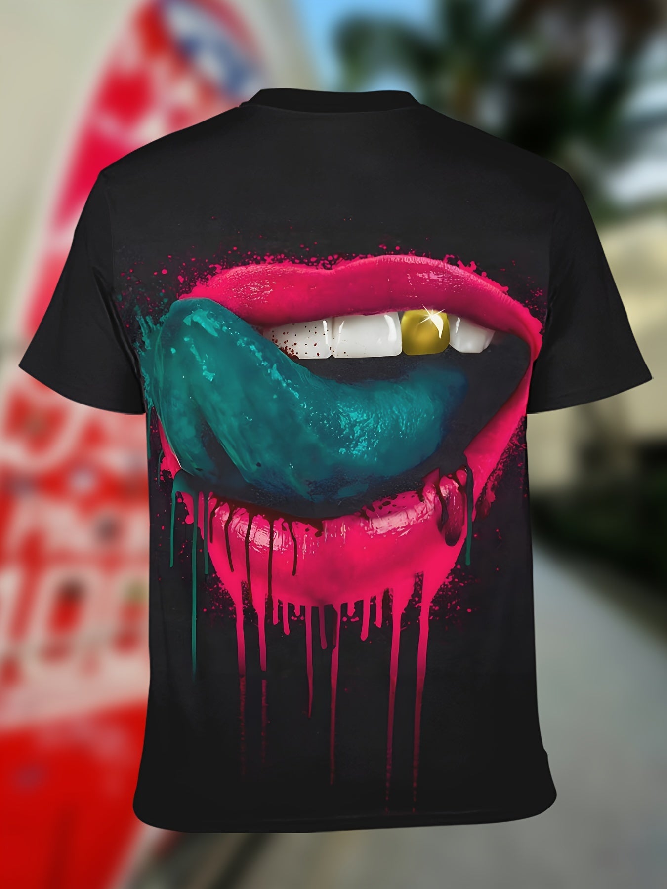 Men's Mouth Graphic Print T-shirt, Short Sleeve Crew Neck Tee, Men's Clothing For Summer Outdoor