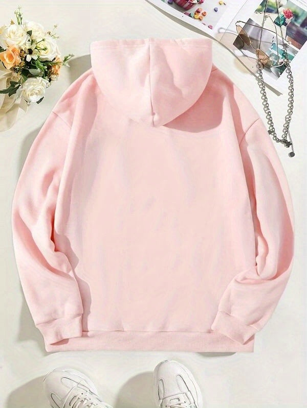Cat Print Kangaroo Pocket Hoodie, Casual Long Sleeve Drawstring Hoodies Sweatshirt, Women's Clothing