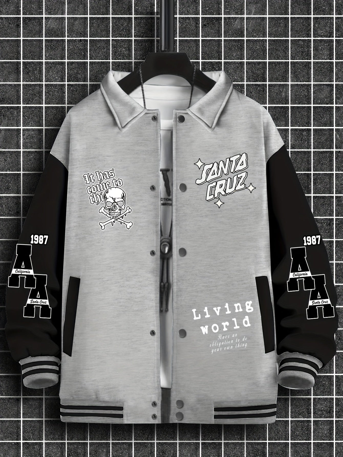 Men's Trendy Casual Baseball Jacket with Unique Print Design - Thick, Warm Polyester, Machine Washable, Collared Style