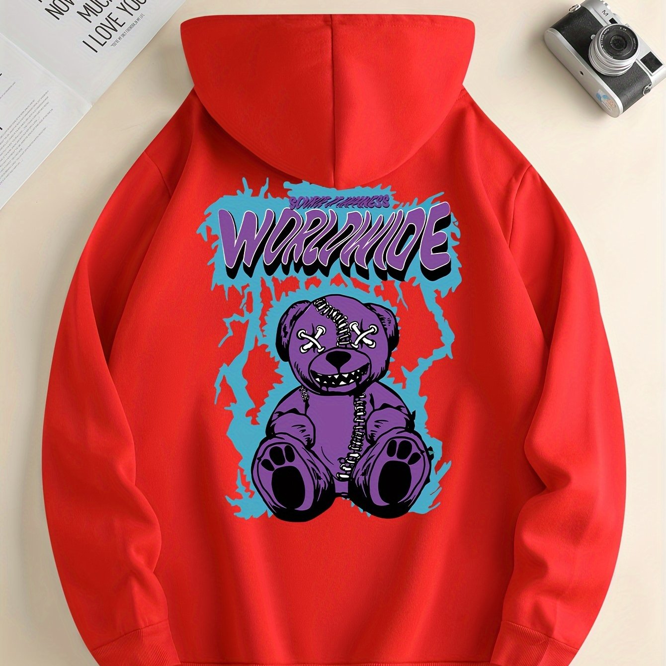 Worldwide Print Hoodie, Cool Hoodies For Men, Men's Casual Graphic Design Pullover Hooded Sweatshirt Retro Color Block Streetwear For Winter Fall, As Gifts