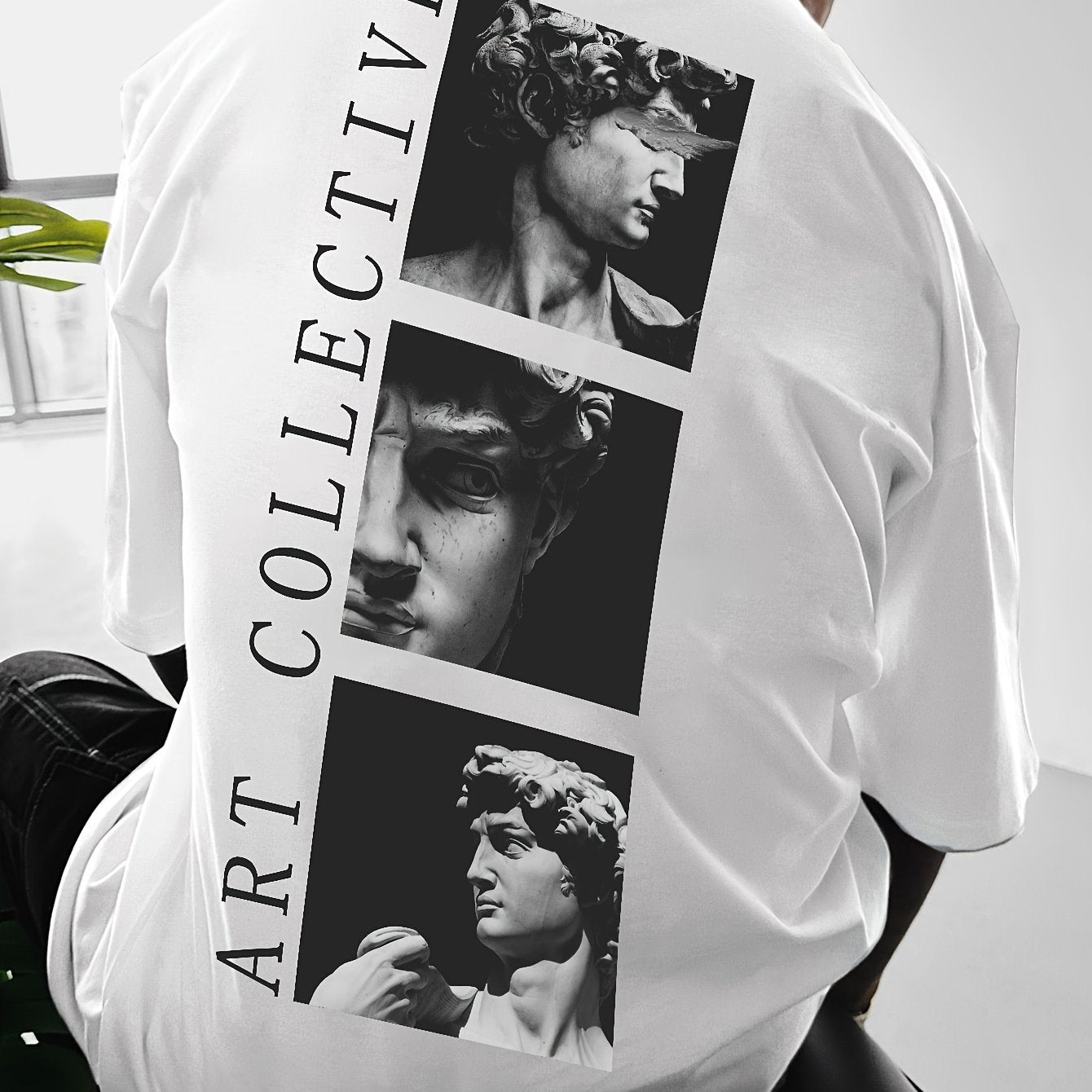 Men's Street Style Loose-Fit T-Shirt with Unique Back Print - Breathable Polyester, Machine Washable
