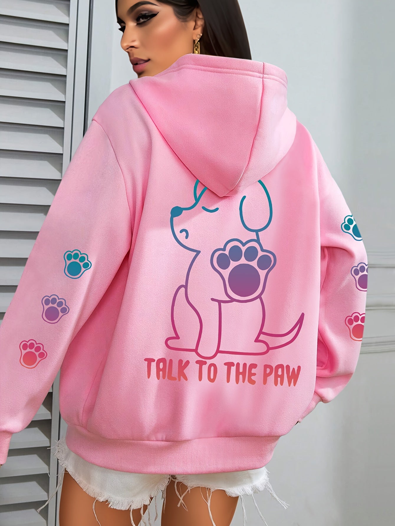 Women's Cozy Puppy Print Hoodie - Casual Long Sleeve with Kangaroo Pocket, Polyester Blend, Machine Washable - Perfect for Fall & Winter