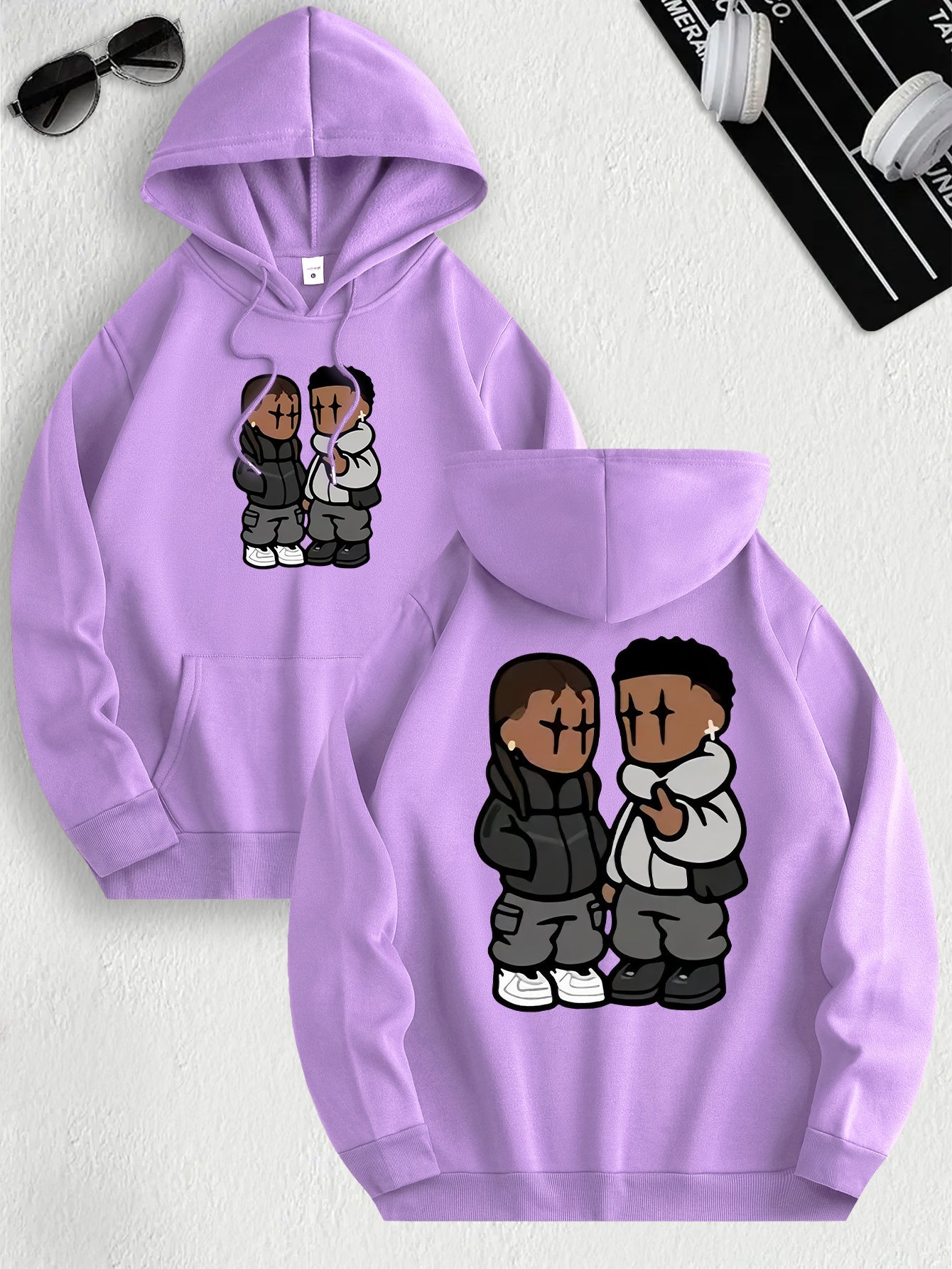 Men's Trendy Hoodie with Fleece-Lined Kangaroo Pocket - Casual & Comfortable, Cartoon Print Pullover Sweatshirt, K-pop, Fashion Design, Leisure Style, Conventional Version, ALL/Global/All