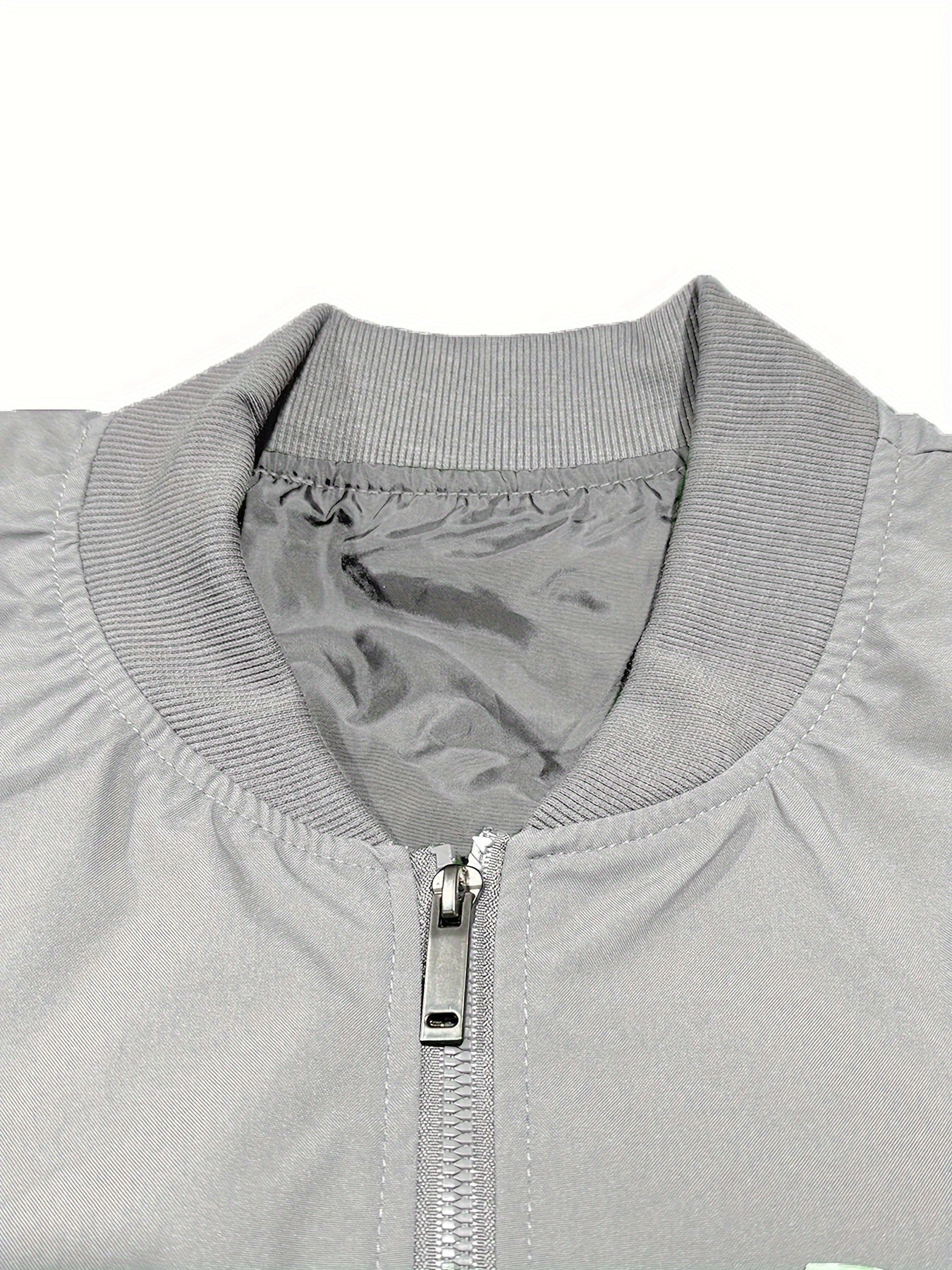 1pc Men'S Casual Bomber Jacket, Polyester 100% Lightweight Windbreaker, Letter Print, Baseball Collar, Long Sleeve, Regular Fit with Pockets, Zippered Front - Daily and Leisure Wear