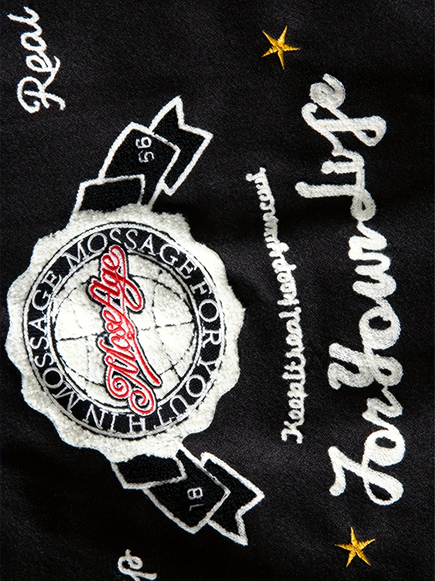 Embroidery Varsity Jacket, Men's Casual Color Block Button Up Jacket For Spring Fall School Baseball