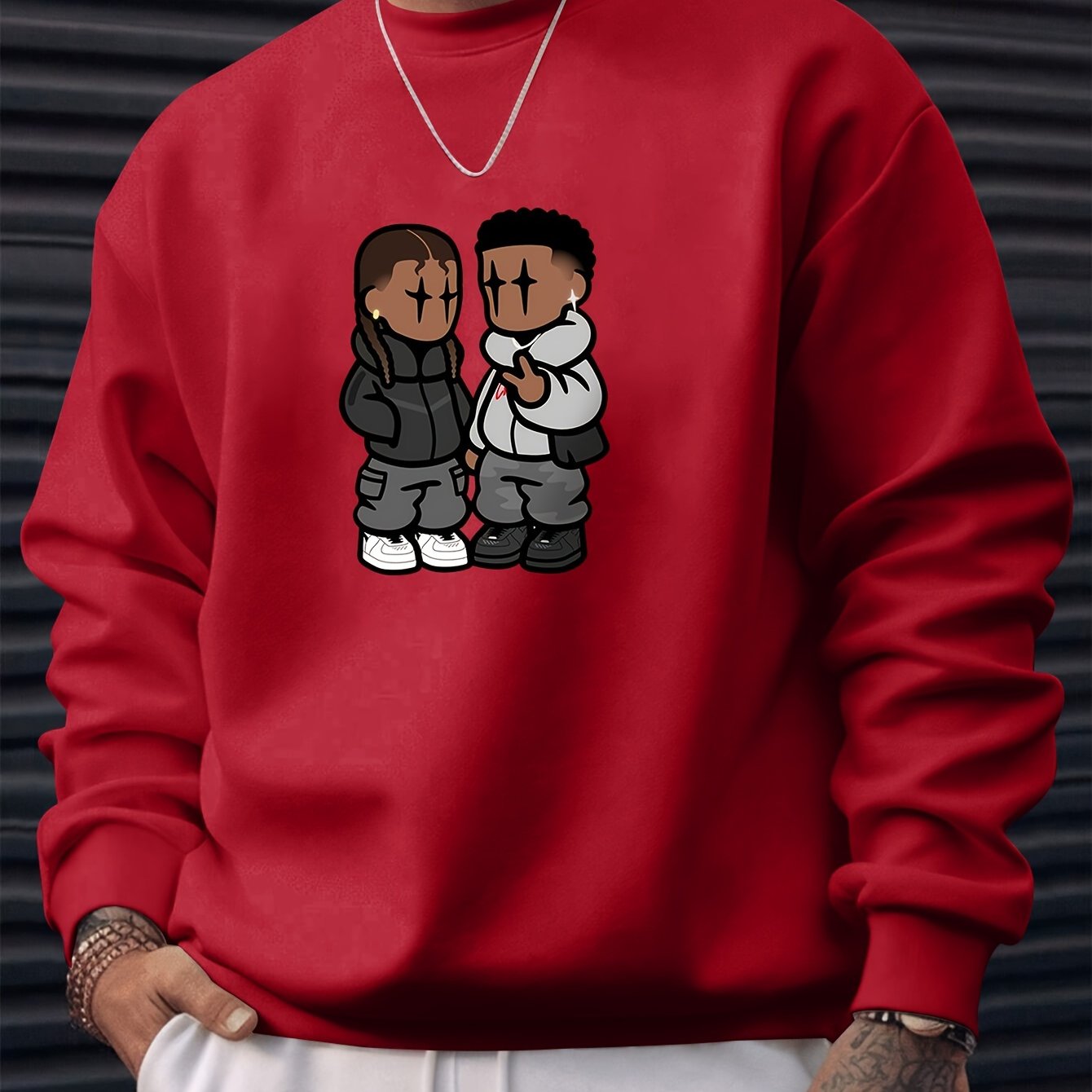 Men's Stylish Creative Cartoon Style Printed Floral Sports Casual Commuting Versatile Long-sleeved Round Neck Black Sweatshirt - An Exquisite