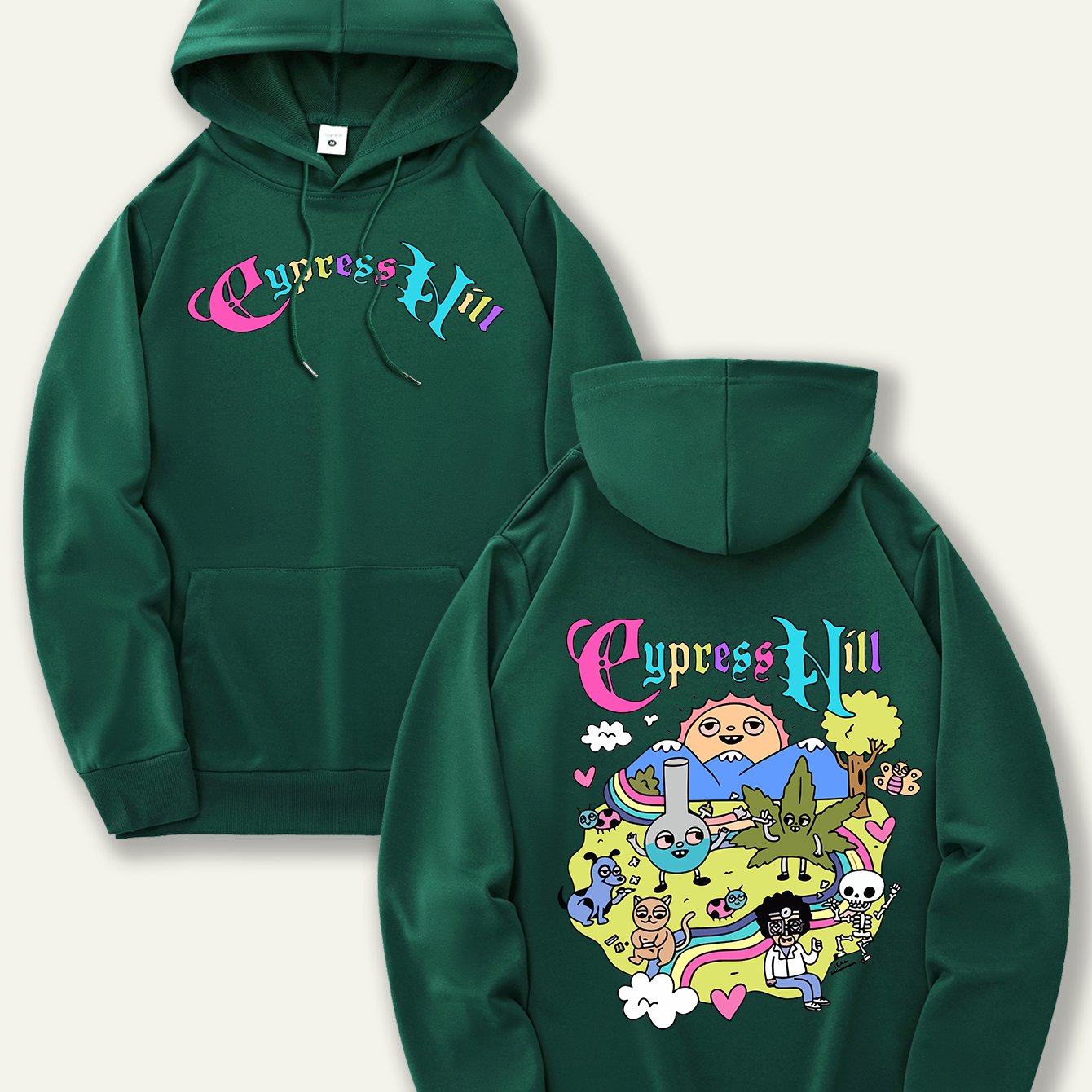 Men'S Fashion Hoodie with Cypress Hill Geometric Cartoon Print - All Season Casual Knit Polyester Sweatshirt with Hood, Drawstring, Kangaroo Pocket, Regular Fit - Unisex Stylish Pullover