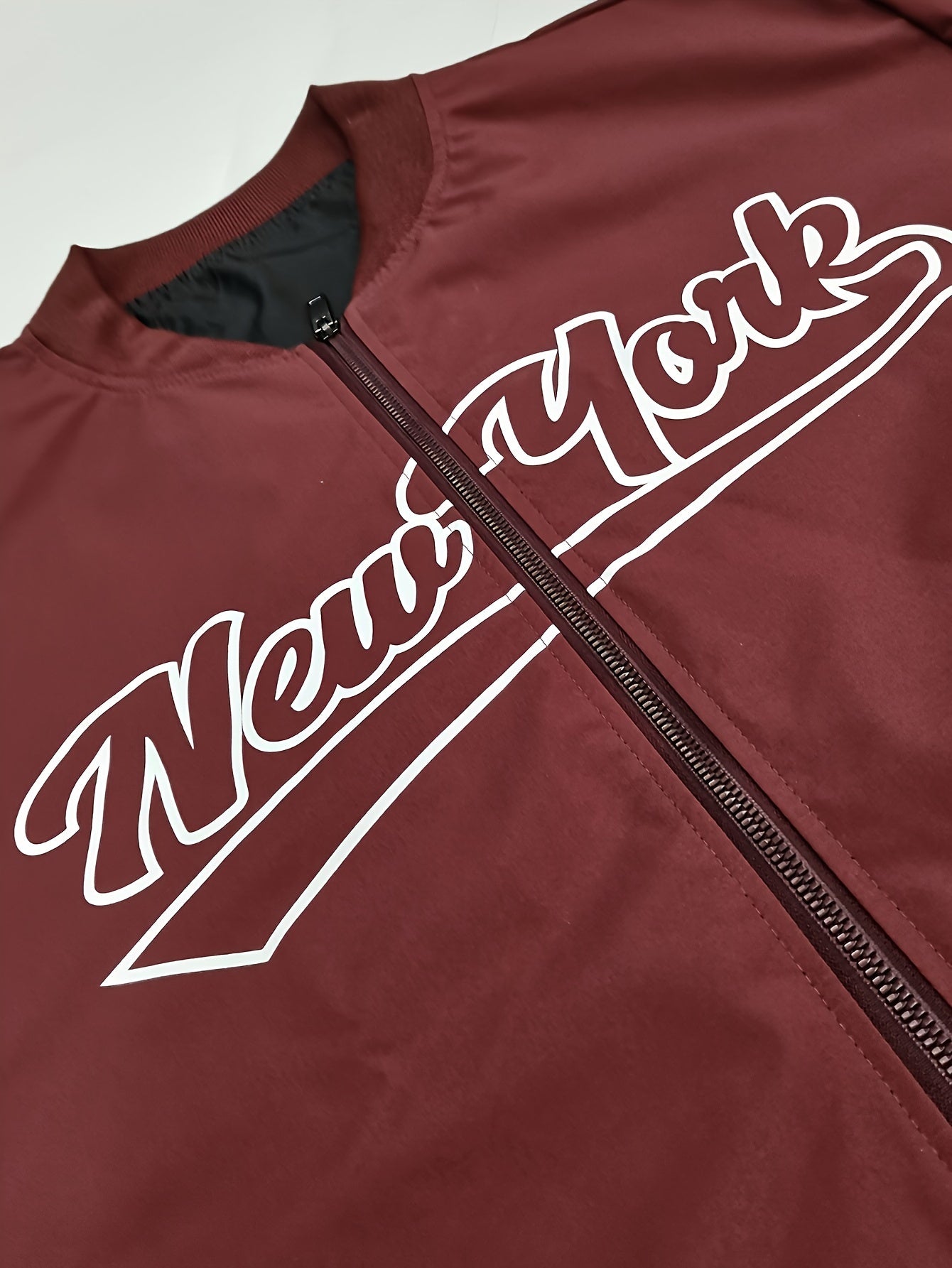 1pc Men'S Casual Bomber Jacket, Polyester 100% Lightweight Windbreaker, Letter Print, Baseball Collar, Long Sleeve, Regular Fit with Pockets, Zippered Front - Daily and Leisure Wear