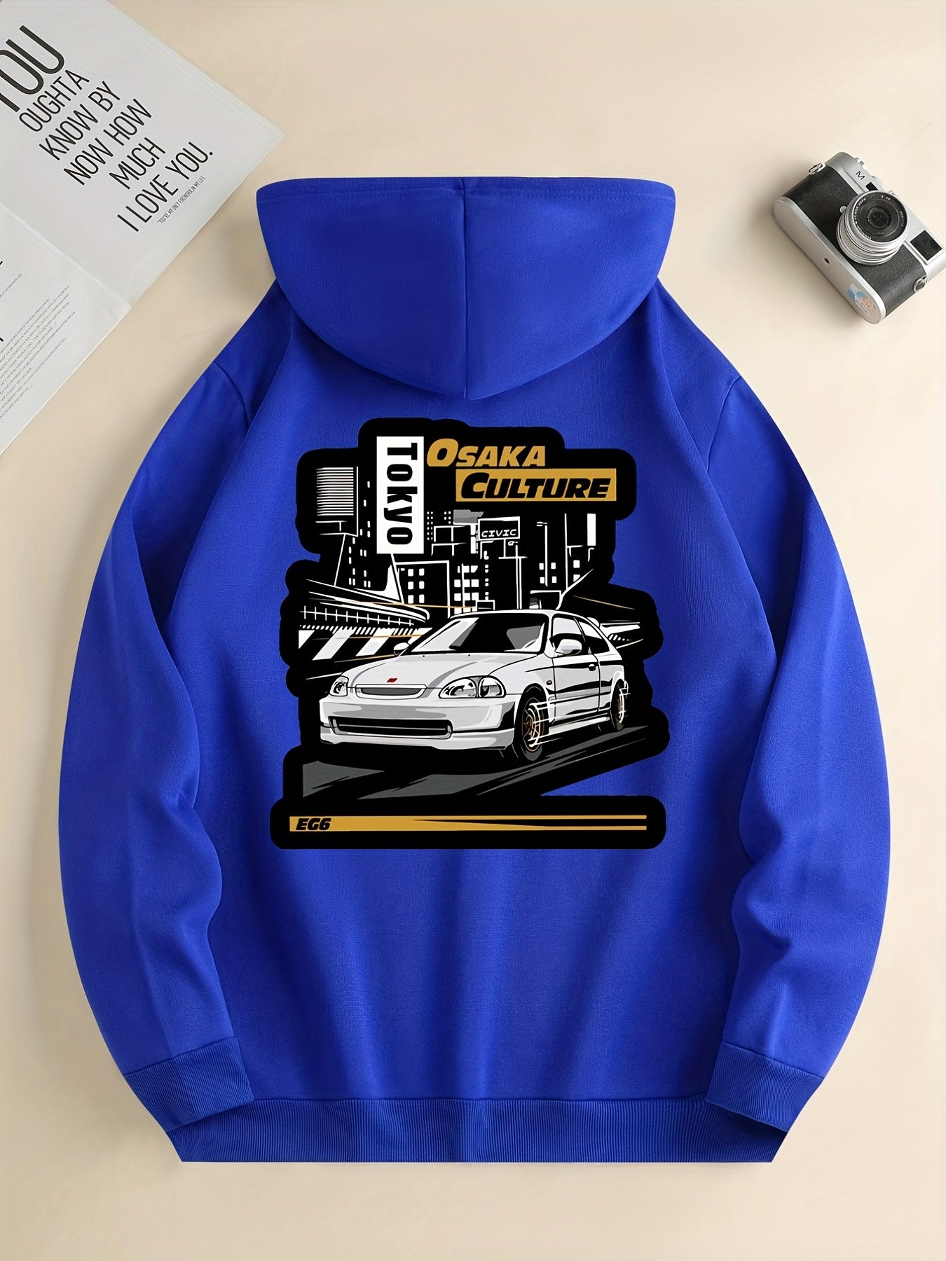 JDM Racing Car Pattern Print Hoodie, Cool Hoodies For Men, Men's Casual Graphic Design Pullover Hooded Sweatshirt With Kangaroo Pocket Streetwear For Winter Fall, As Gifts