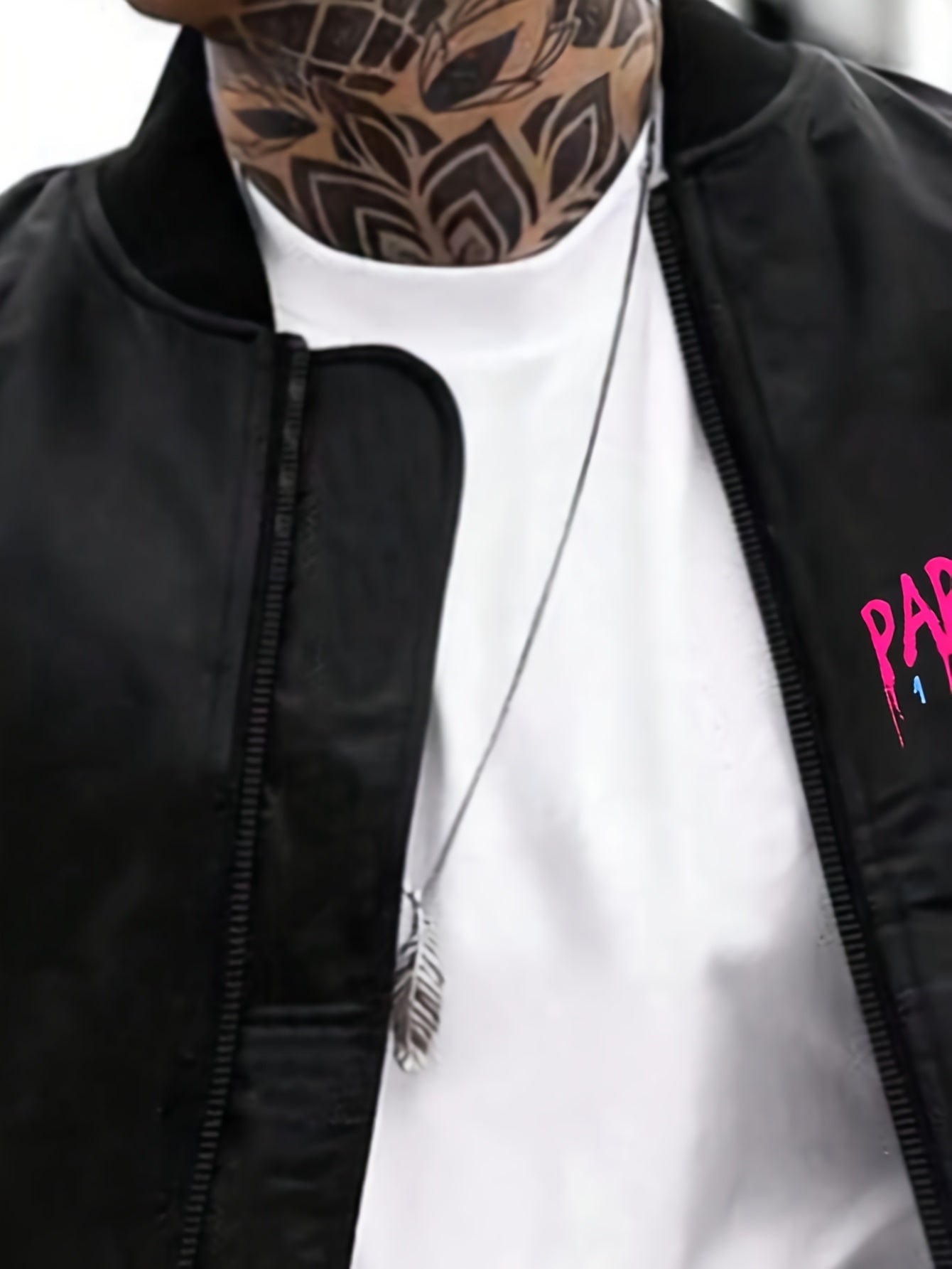 1pc Men'S Street Style Polyester Flight Jacket with "Paradise" Print, Long Sleeve, Baseball Collar, Zipper Closure, Pockets, Loose Fit, Regular Length, Woven Fabric, Casual Outdoor Sports Coat for Spring/Fall