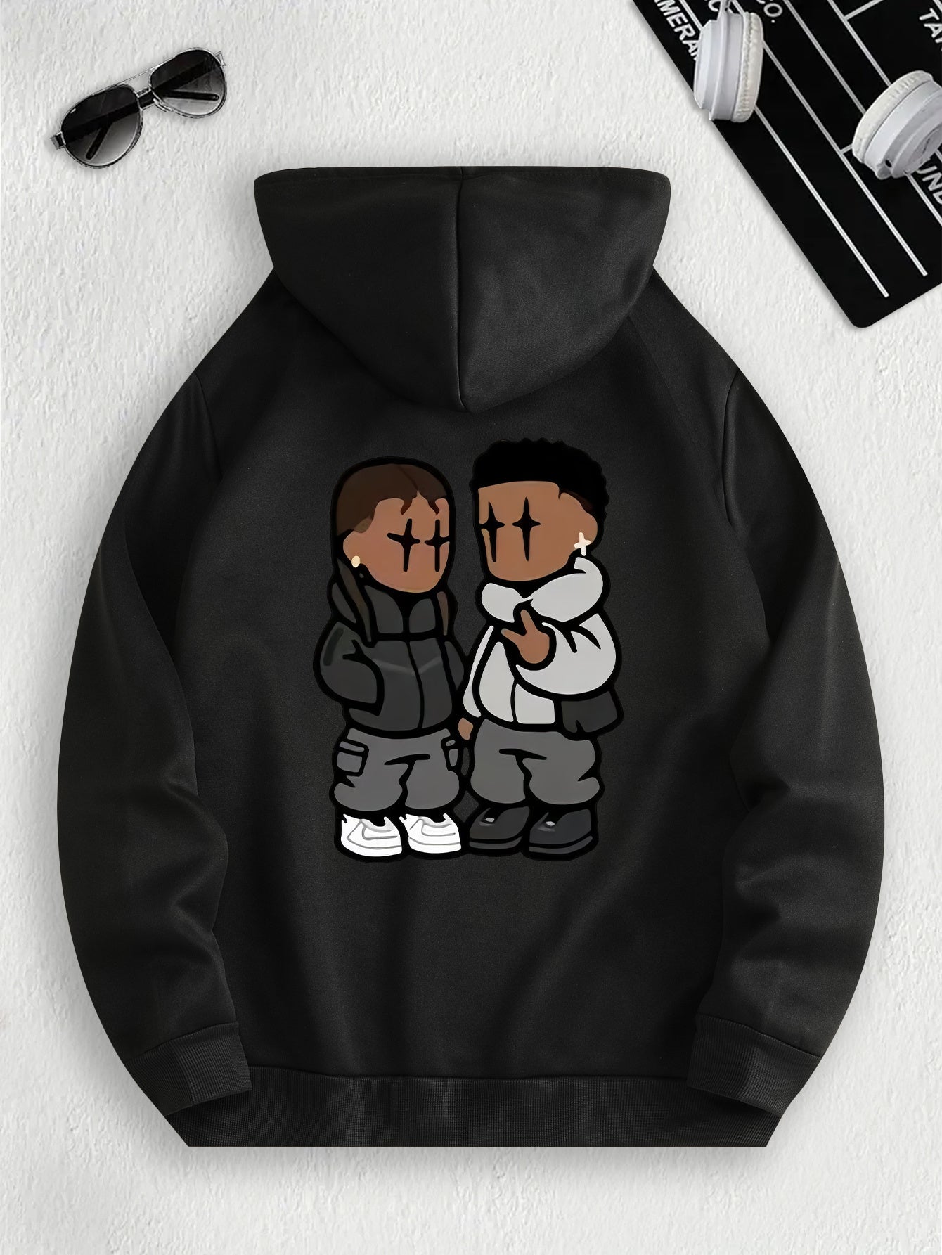 Men's Trendy Hoodie with Fleece-Lined Kangaroo Pocket - Casual & Comfortable, Cartoon Print Pullover Sweatshirt, K-pop, Fashion Design, Leisure Style, Conventional Version, ALL/Global/All