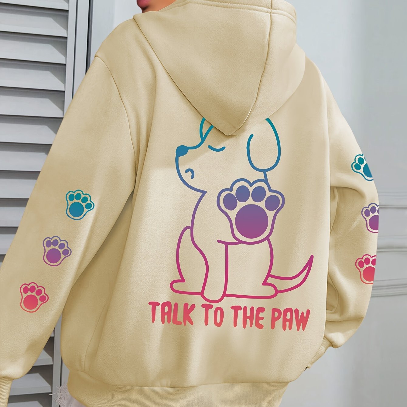 Women's Cozy Puppy Print Hoodie - Casual Long Sleeve with Kangaroo Pocket, Polyester Blend, Machine Washable - Perfect for Fall & Winter