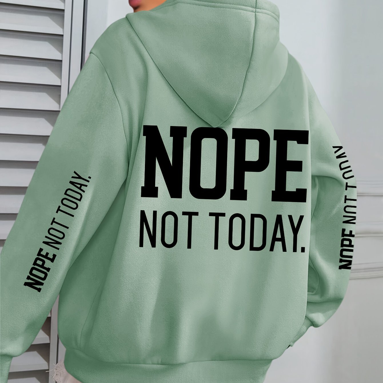 NOPE NOT TODAY" Graphic Hoodie for Women - Cozy Polyester Pullover with Kangaroo Pocket, Casual Long Sleeve Hooded Sweatshirt for Fall/Winter