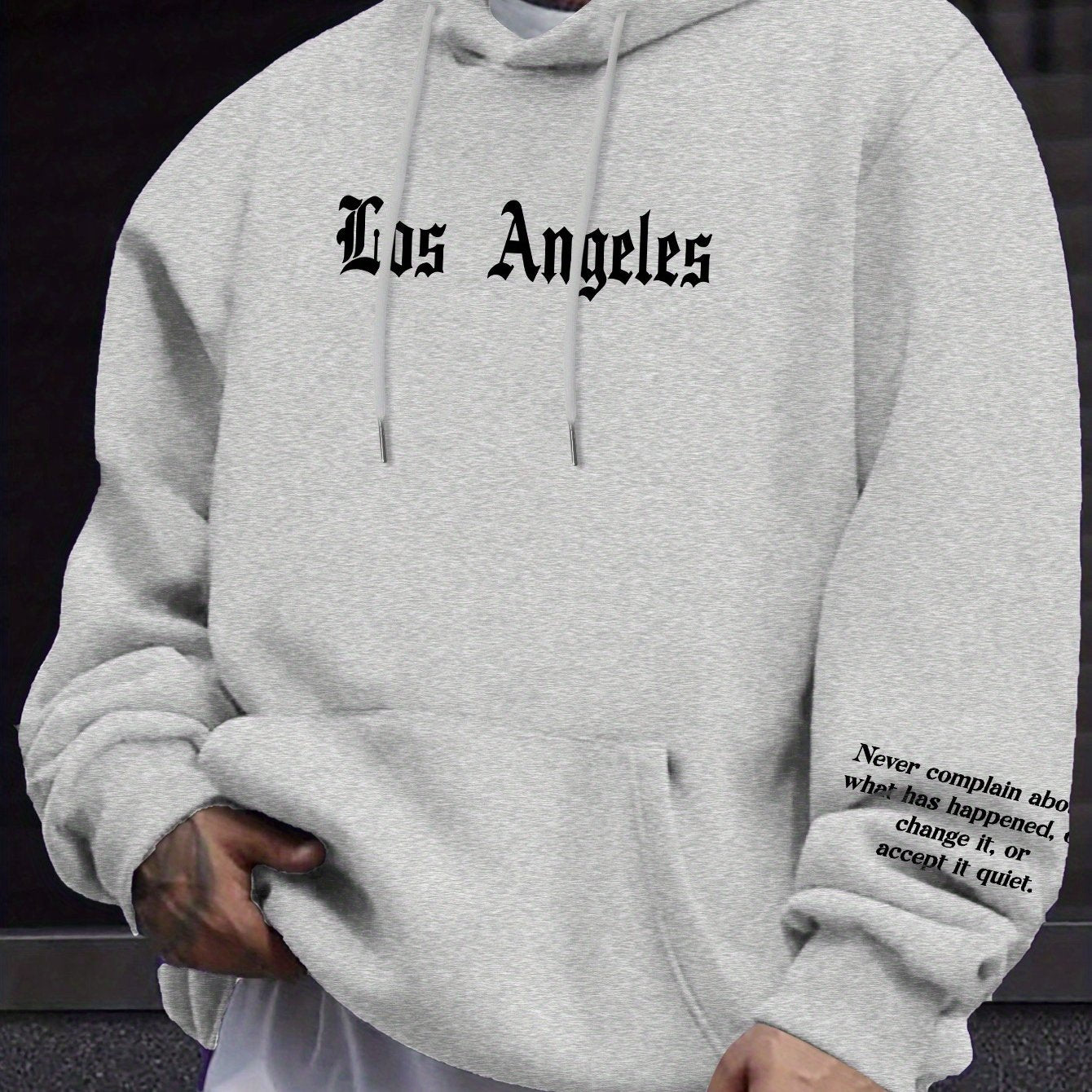 Men's Casual Hooded Sweatshirts with Kangaroo Pocket - Spring/Fall Knit Fabric Pullover with Geometric Pattern, Regular Fit, Polyester Blend with Elastane, Slight Stretch Hoodie