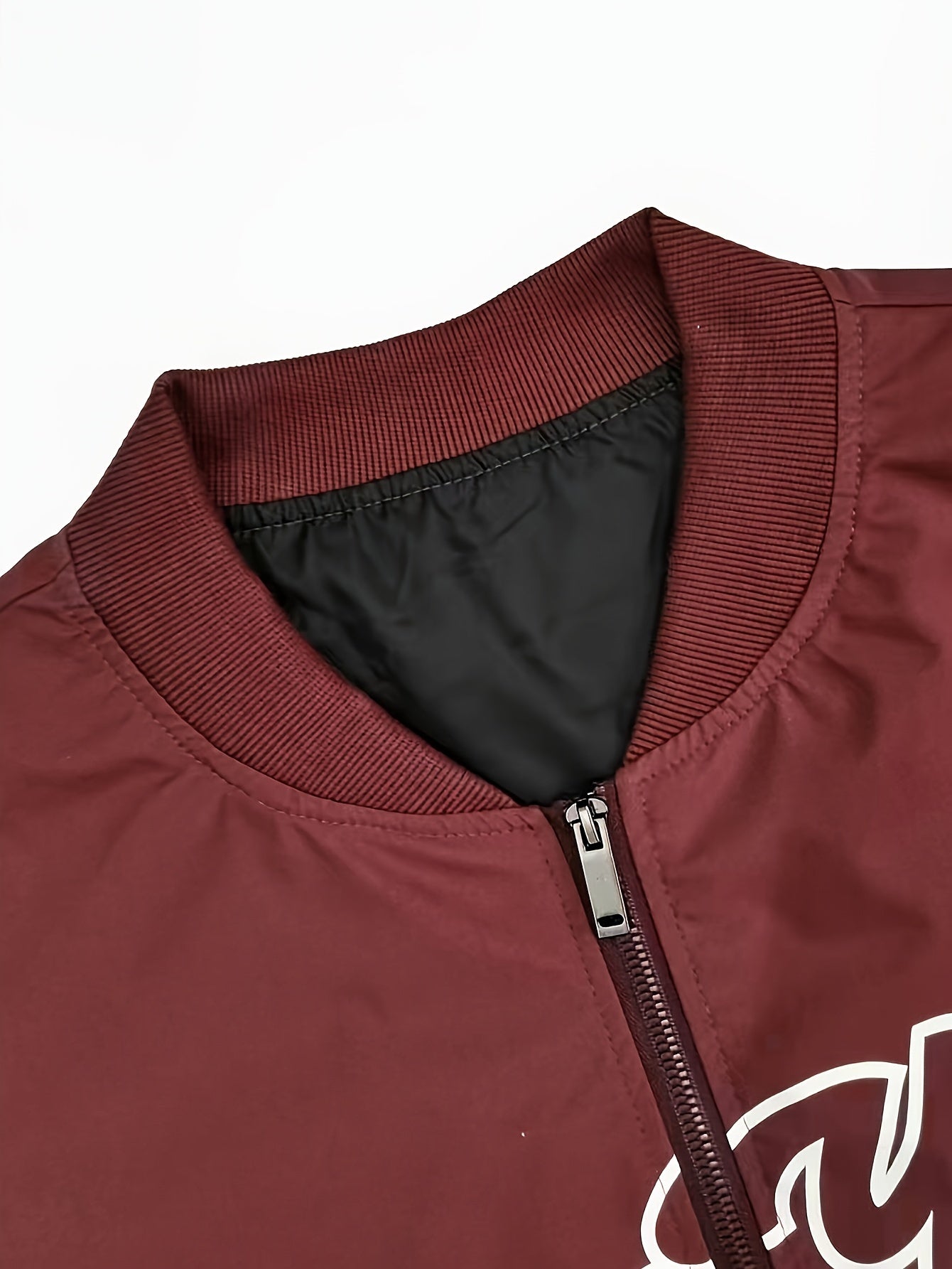 1pc Men'S Casual Bomber Jacket, Polyester 100% Lightweight Windbreaker, Letter Print, Baseball Collar, Long Sleeve, Regular Fit with Pockets, Zippered Front - Daily and Leisure Wear