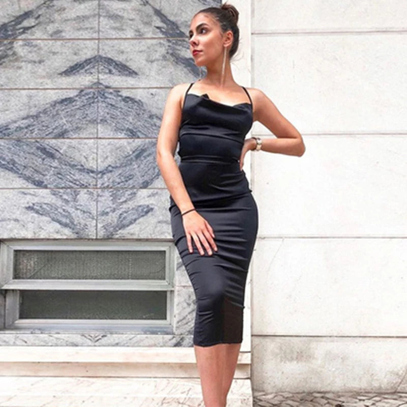 neon satin lace up summer women bodycon long midi dress sleeveless backless elegant party outfits sexy club clothes clothes key
