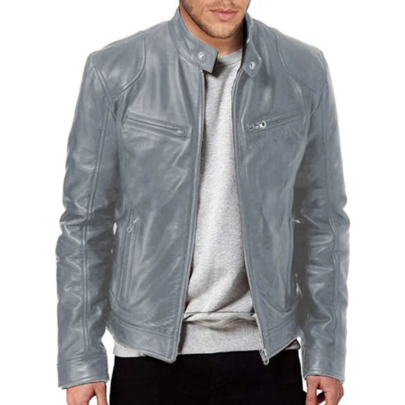 Venta caliente Otoño Nueva Chaqueta de Cuero de Motocicleta Multibolsillos para Hombres