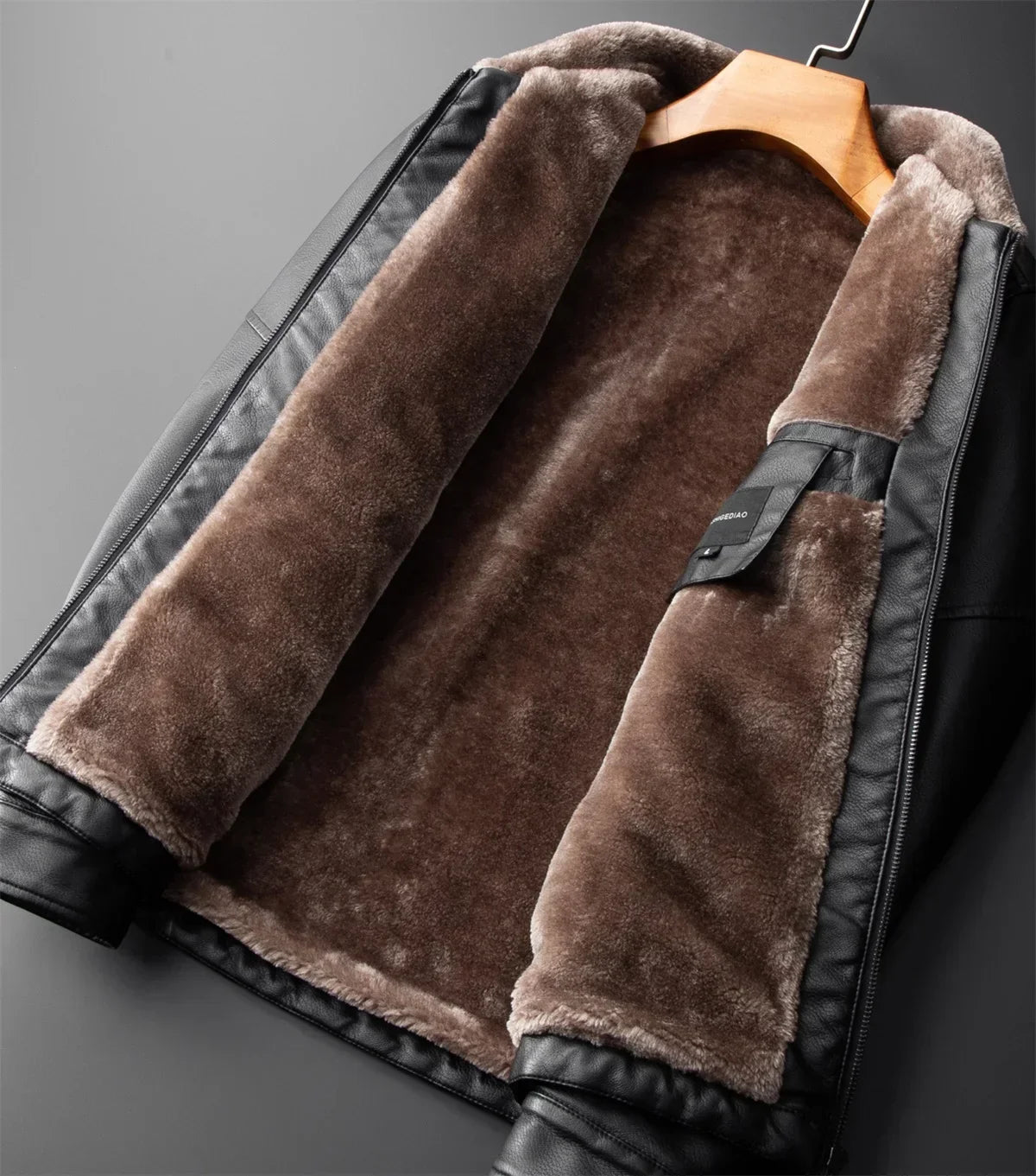 Chaqueta de cuero de negocios informal para hombre, abrigo de motociclista de polar grueso y cálido