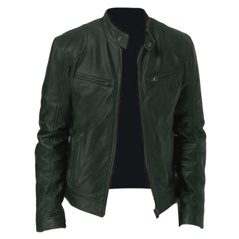 Venta caliente Otoño Nueva Chaqueta de Cuero de Motocicleta Multibolsillos para Hombres