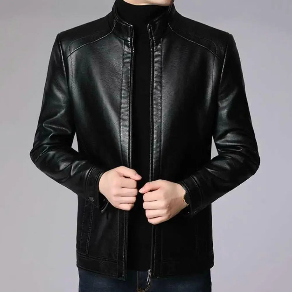 Chaqueta de traje de cuero para hombre, chaqueta ajustada, abrigo de PU, chaqueta de cuero de moda, chaqueta informal, chaquetas, ropa de calle, abrigo con cremallera para hombre