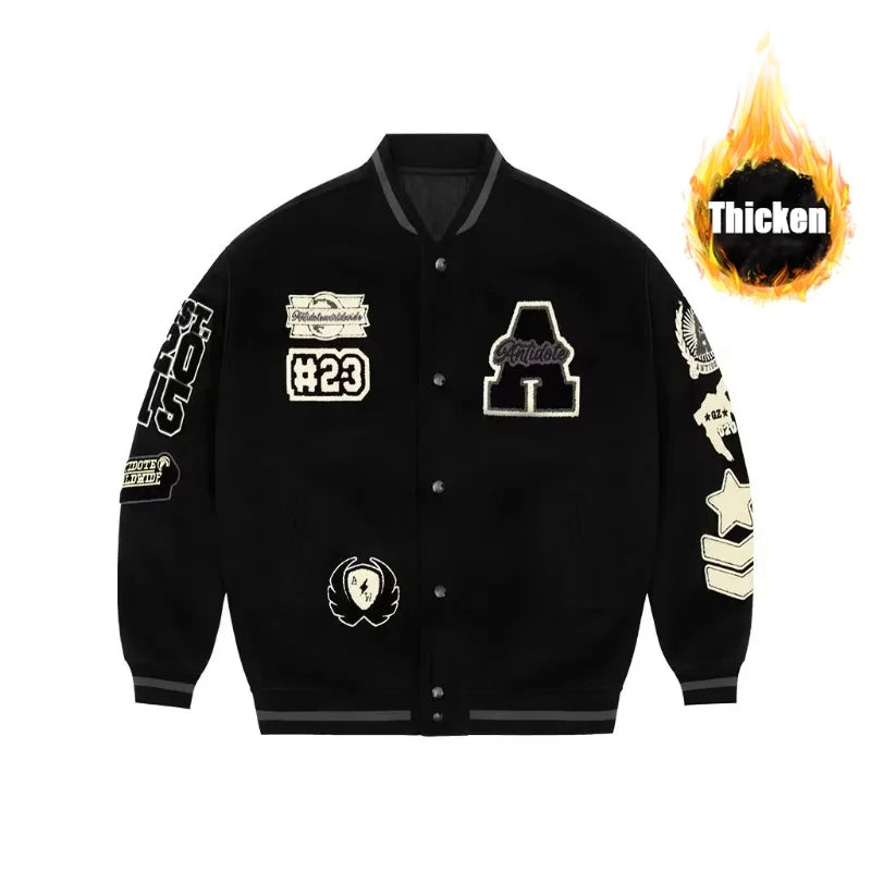 Mens Baseball Jacket Flocked Embroidery Stand Vintage Bomber Jackets High Street Loose Coat Couple Streetwear Spring Autumn New