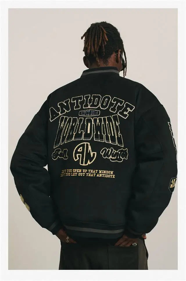 Mens Baseball Jacket Flocked Embroidery Stand Vintage Bomber Jackets High Street Loose Coat Couple Streetwear Spring Autumn New