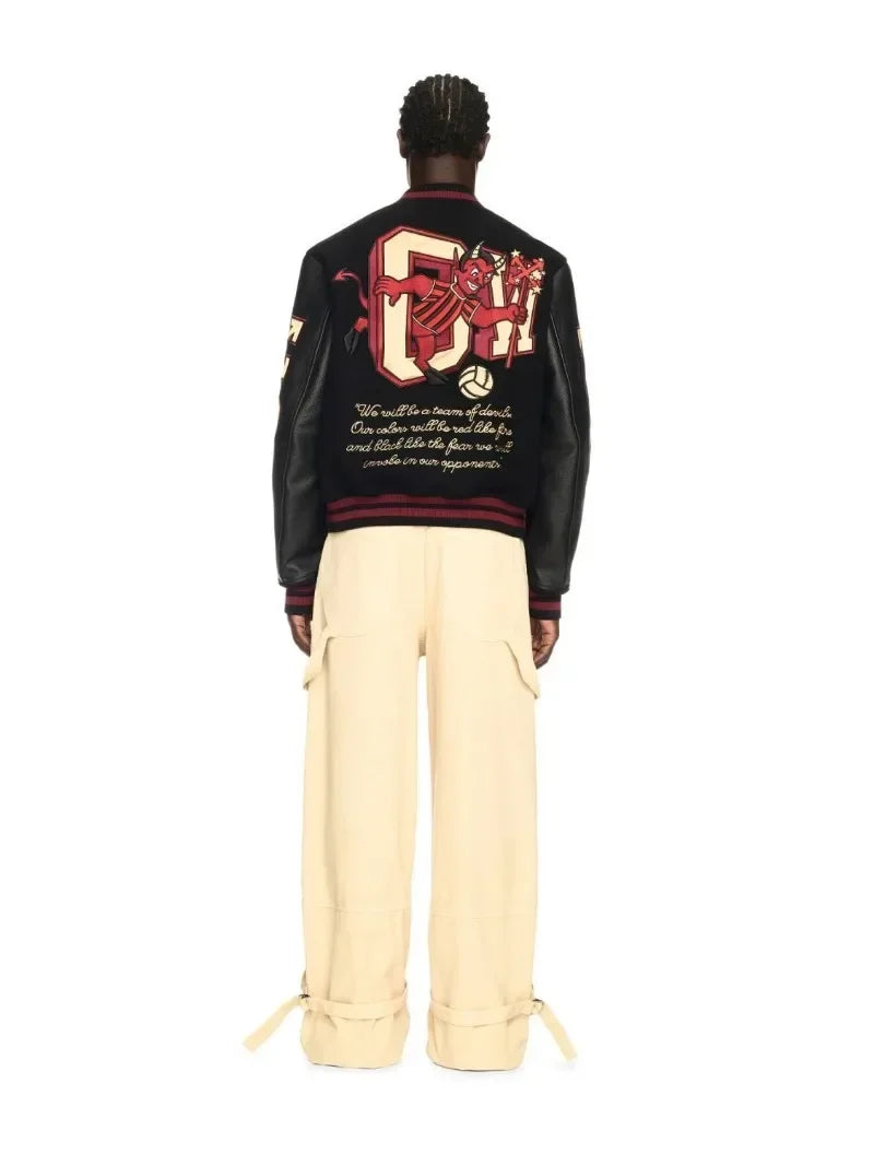 Streetwear Jacket Y2K Mens Hip Hop Cartoon Letter Embroidered Leather Retro Jacket Motorcycle Wear Baseball Jacket Zipper Coats