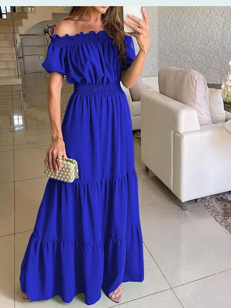 Vestido Bohemio De Verano Para Mujer, Ropa Elegante A La Moda, Informal, Con Cuello De Barco, Para Oficina, Novedad Long Dresses