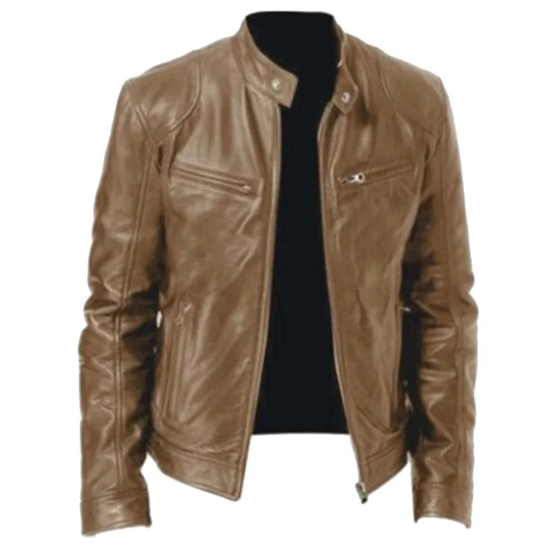 Venta caliente Otoño Nueva Chaqueta de Cuero de Motocicleta Multibolsillos para Hombres
