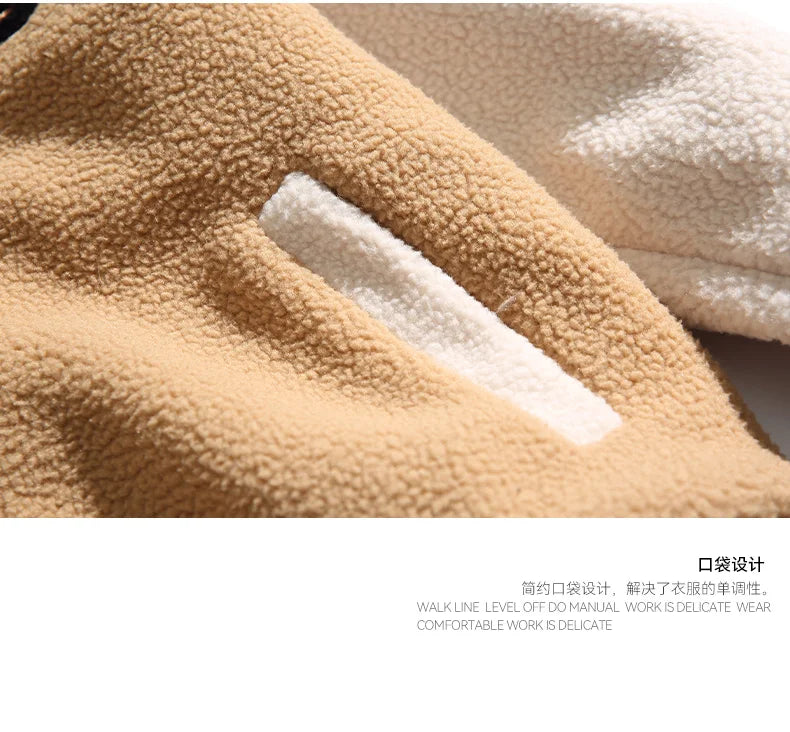 Unisex Lamb Wool Cargo Coat Men Women Cashmere Fleece Baseball Jacket Teen Couple Warm Clothing 2024 Boy Girls Varsity Techwear