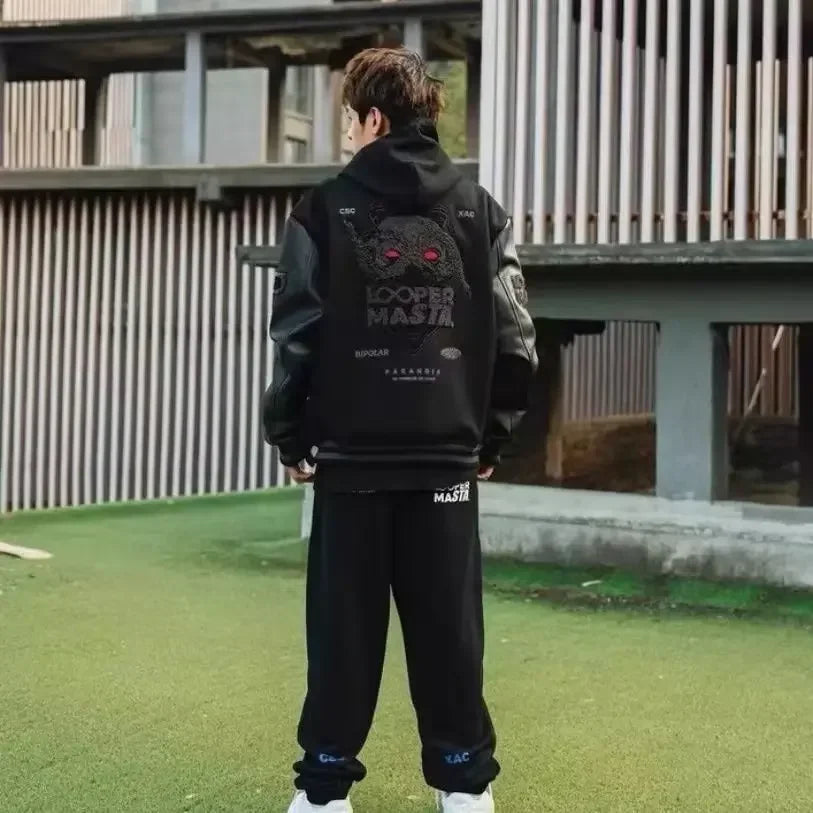 Y2K Retro Trend Leather Jacket Heavy Industry Embroidery Black Short Coats Ins Hot Sale New Men's Baseball Uniform Spring Autumn