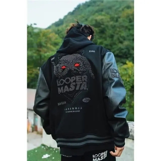 Y2K Retro Trend Leather Jacket Heavy Industry Embroidery Black Short Coats Ins Hot Sale New Men's Baseball Uniform Spring Autumn