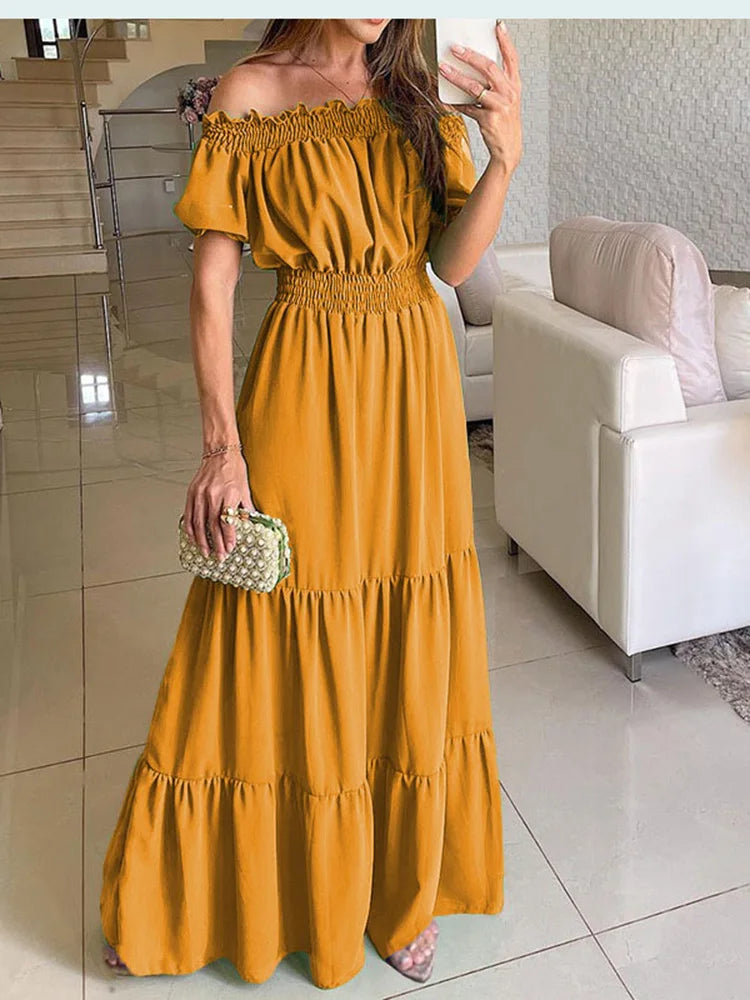 Vestido Bohemio De Verano Para Mujer, Ropa Elegante A La Moda, Informal, Con Cuello De Barco, Para Oficina, Novedad Long Dresses