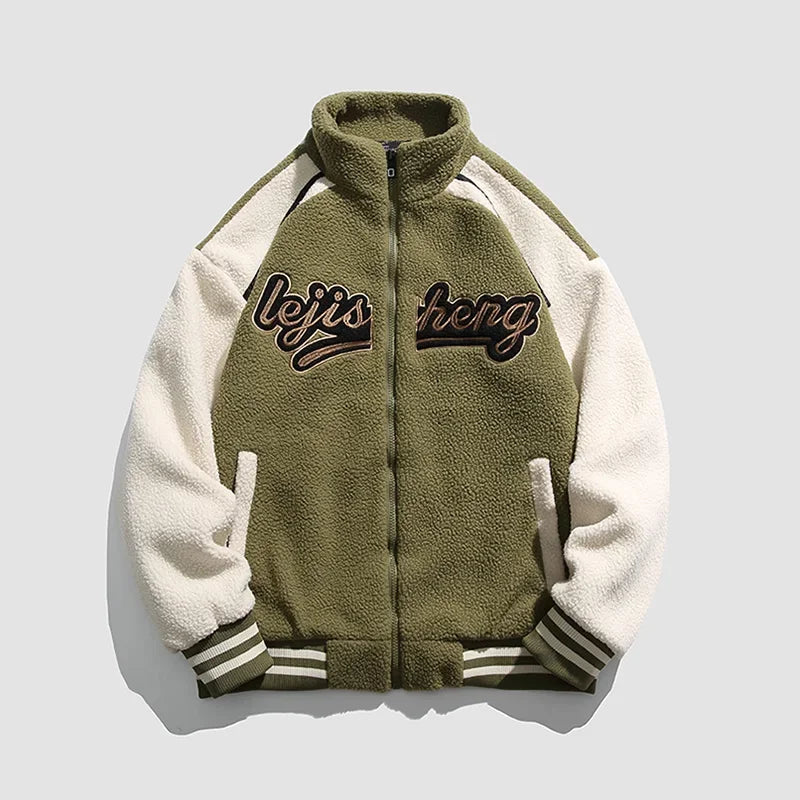 Unisex Lamb Wool Cargo Coat Men Women Cashmere Fleece Baseball Jacket Teen Couple Warm Clothing 2024 Boy Girls Varsity Techwear