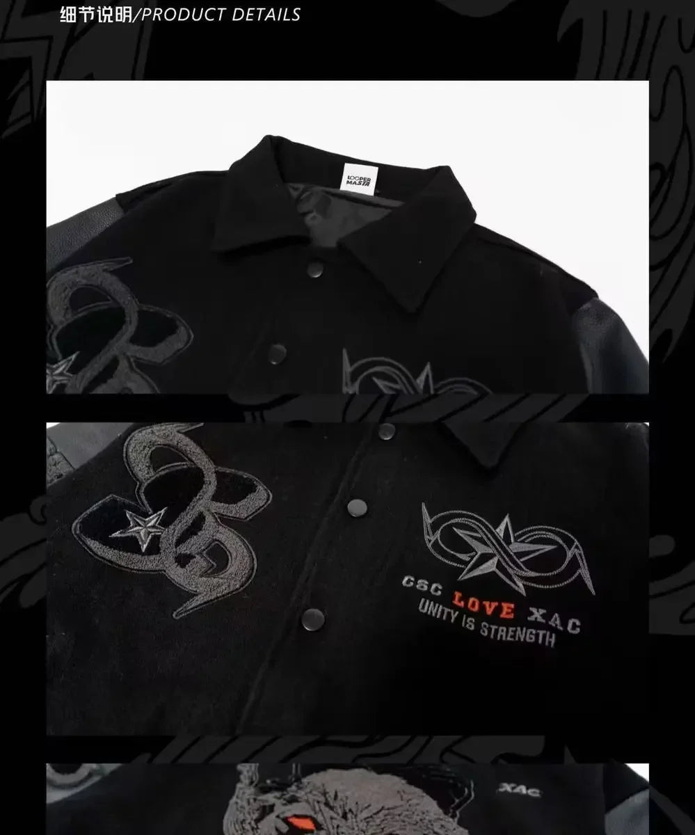 Y2K Retro Trend Leather Jacket Heavy Industry Embroidery Black Short Coats Ins Hot Sale New Men's Baseball Uniform Spring Autumn